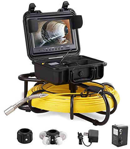 VEVOR Kit Telecamera con Endoscopio per Ispezione di Fognatura Schermo Colorata 9 Pollici Cavo Impermeabile 91,5m, Telecamera Ispezione Portatile Batteria 4500 mAh per Tubi Angolazione Visiva
