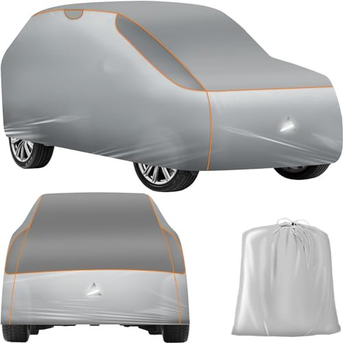 tectake® Auto Abdeckplane, Hagelschutz Autoplane, Autoabdeckung, wasserdichte Decke, atmungsaktiv, elastische Autogarage, Auto Zubehör mit Aufbewahrungstasche, für viele Modelle - Größe SUV/Van Big