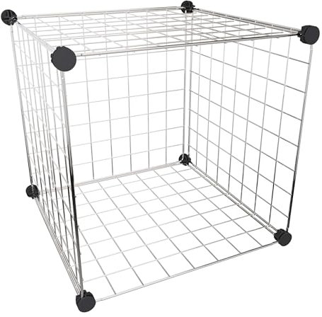 Aigentlich Drahtwürfel Regal 1 Fach Madrid, Gitterwürfel Metall Chrom 38,5x38,5 cm, Steckgittersystem, Warenpräsenter stabil, Verkaufsregal Büroregal erweiterbar, Regalwürfel einfacher Aufbau