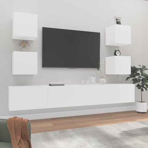 Gecheer Vardagsrumsmöbler TV-modul matmodul, hängande TV-möbler 6 stycken TV-möbelset modern stil plywood vit 100 x 30 x 30 cm