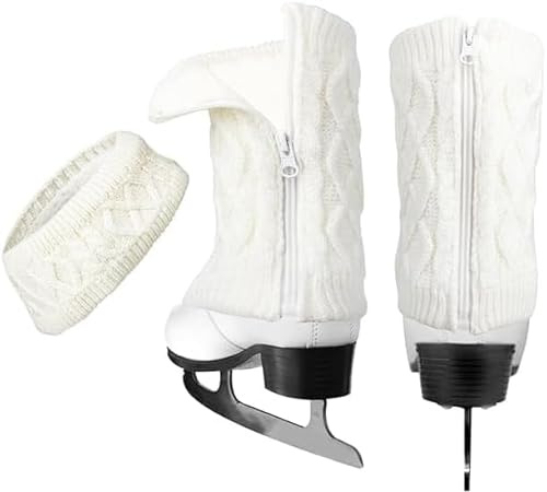 CFHOOAY Set di leggings e fascia per pattinaggio artistico, hockey, pattinaggio, pattinaggio su ghiaccio, maglia calda invernale con fodera in pile, leggings e fascia per balletto, danza., Bianco