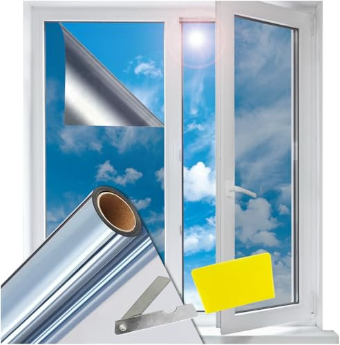 Selbstklebende Fensterfolie Venetianischer Spiegel 300 x 75 cm - UV-Schutz, Wärmeisolierung, Einfache Anwendung, Sichtschutz für Zuhause, Büro