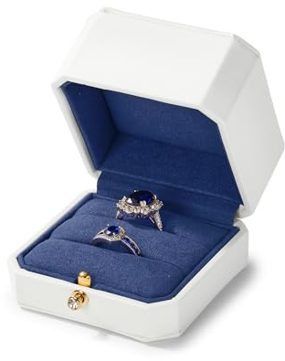 Oirlv Caja De Anillo Doble Octogonal Clásica De Cuero Pu Para Parejas, Caja De Regalo Para Propuesta De Boda Y Compromiso