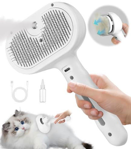 TIDEVAN Katzenbürste mit Dampf,3 in 1 Sprühkamm für Katzen,Dampfbürste Katze Katzenbürste mit Wasser,Katzenpflegebürste,Katzenhaarbürste für Massage,Pflege,Haarentfernung Tierhaarbürste für Katze,Hund