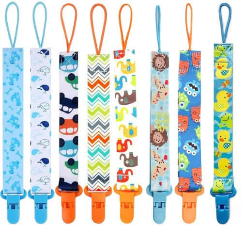8 Stück Schnullerketten, Polyester Schnullerketten, Baby Schnullerketten Clips, Mädchen und Jungen Schnullerketten, gewebte Schnullerketten