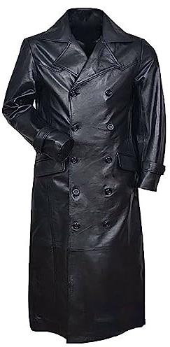 Trench-coat en cuir pour homme, long manteau gothique, veste en cuir noir de style vintage, manteau en cuir double boutonnage pour homme, manteau en cuir classique pour homme, veste gothique