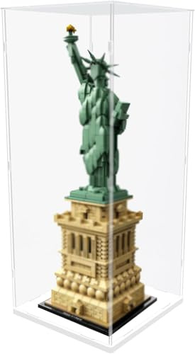 DuvinDD Vitrine en Acrylique pour Lego Statue de la liberté-20x20x50 cm - Boîte de Protection Transparente étanche à la poussière avec Socle Blanc - Modèle adapté pour l'architecture et la Collection