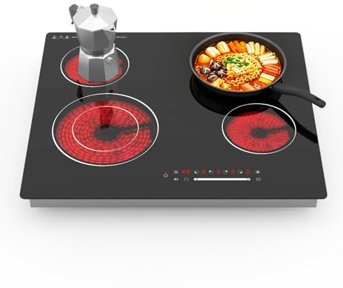 Gveyajo Piano Cottura in Vetroceramica 60 cm, 4 Zone, 6700W, Comandi Touch, Timer, Blocco Bambini, Superficie in Vetro Nero, Compatibile con Tutte le Pentole, Collegamento Fisso