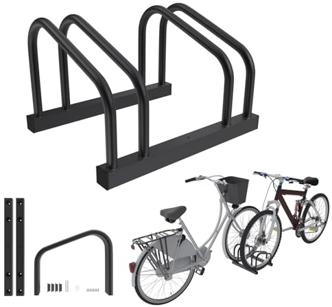 Froadp Cykelställ golv för 2 cyklar, flera stativ för 30–65 mm däckbredd, cykelhållare i galvaniserat stål, golv och väggmontering, gångjärn