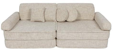 MEOWBABY Kindersofa – Spielsofa für Kinder – Weiche Klappsofa mit Schlaffunktion – Kuschelecke für Kinderzimmer, Tangle, Beige