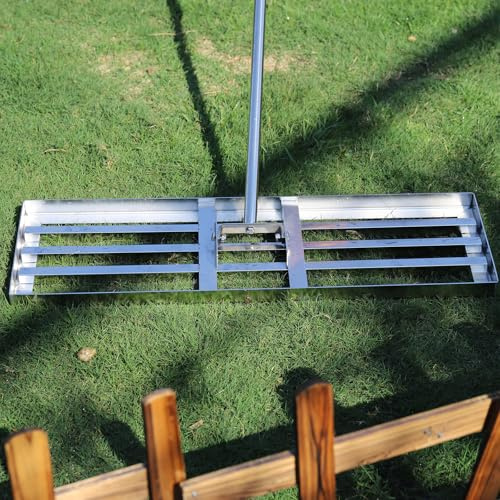 Trädgårdsgräsmatta nivelleringshjärta 76 x 25 cm – 304 rostfritt stål Heavy Duty gräsmatta nivå med 2 m handtag – för bakgård, trädgård, gård och vide – professionell golvposition (89 x 25 cm, 201 cm)