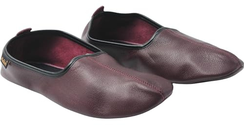 Akdam Pantofole unisex in vera pelle bordeaux – comode pantofole Babouches per la casa, bordeaux, 40 EU