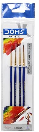 DOMS Set 4 Pennelli Tondi in Fibra Sintetica – Misure 0/2/4/6 - Resistenti e Precisi - Set Artistico per Pittura, Scuola e Hobby Creativi