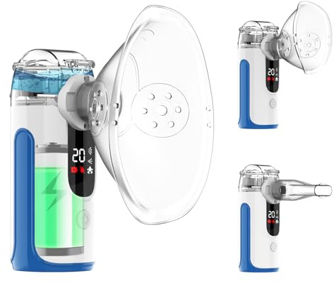 Aerosol portátil silencioso – Nebulizador de ultrasonidos recargable para adultos, niños y bebés, máquina de aerosol con mascarillas y boquilla, ideal para respirar, sauna facial y viajes (Azul)