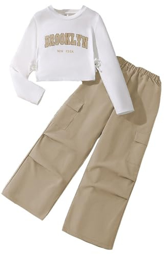 Tenue 2 pièces pour Fille Sweat à Manches Longues, Chemise et Pantalon de Jogging Cargo f2