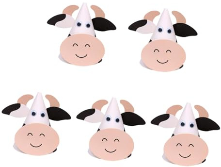 FONDOTIN Gorros de Cumpleaños Infantiles DIY 5 Piezas Estilo Animal (vaca Ñiño) Sombreros de Papel Decorativos para Fiestas Bebés Accesorios para Cumpleaños y Shower