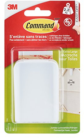 Command XL Jumbo Canvas Hanger, 1 Picture Nail and 4 Large Strips (L), White, Damage-Free Hanging, Holds up to 2.2 kg