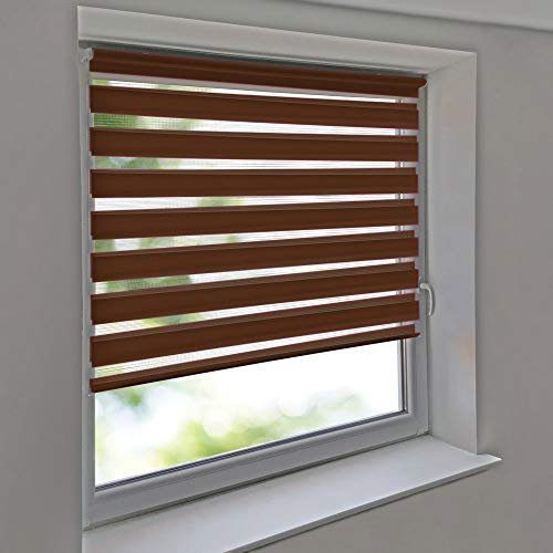 Sonnenschutz-HH - Doppelrollo Klemmfix ohne Bohren Vario Seitenzug Duorollo AUSSENMAß Breite 80 x 200 cm Höhe - braun