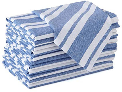 Encasa XO Baumwoll-Servietten Set mit 12 Stück | Franca Blaue Streifen | Größe 43x43 cm | Tischservietten | Maschinenwaschbar & Wiederverwendbar