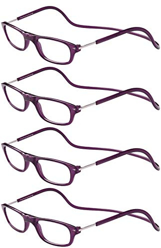 TBOC Lunettes de Lecture – [Pack 4 Unités] Monture Violet Foncé +3.50 Dioptrie Femme Homme Aimant Fermeture Pliable Régable Magnetique