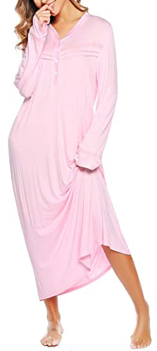 Vlazom Women's Long Nightgowns V Neck Button Down Sleep Shirt Soft Nightdress Sleepwear Loungewear S-XXL