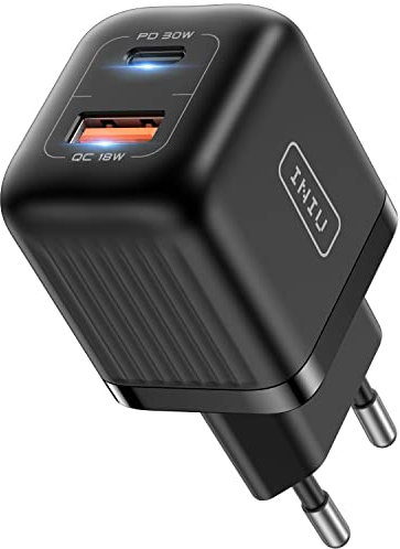 INIU Ricarica 30W Caricabatterie 2-Porte USB C+A, PD 3.0 Super Veloce, Tipo C Charger per iPhone 15 14 Pro Samsung Galaxy S22 Pixel 7 Tablet