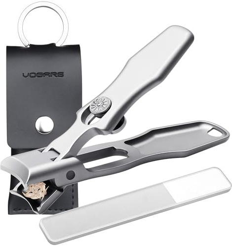 VOGARB Wide Jaw Nail Clippers for Thick and Wide Nails, Toenail Clippers for Men, Seniors & Women Manicure, Pedicure, Stainless Steel Fingernail Cutter with Catcher & Safety Lock, Portable Pouch