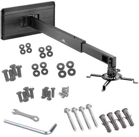 Maclean Soporte de Pared para proyector de Corta Distancia Guía de Cables Soporte Universal Giratorio de 360° para videoproyector de hasta 15 kg MC-945