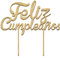 Cake topper dorado de madera Feliz Cumpleaños 18x16 cm.