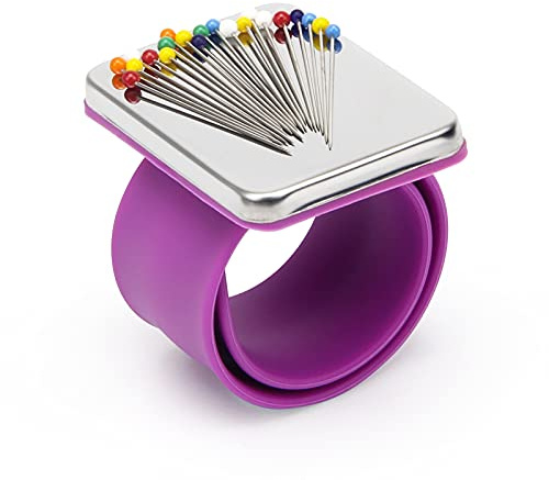 1 pz polso cucito portatile braccio perno cuscino magnetico puntaspilli con braccialetto per la collezione di cucito (viola)