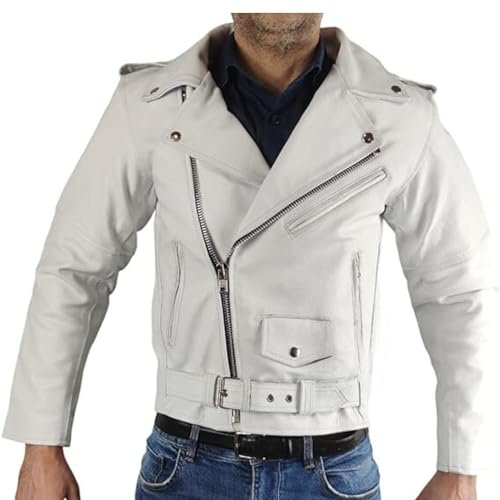 WinNet Giacca modello Chiodo di pelle in stile Moto Custom Vintage con Protezioni Removibili omologate C.E. (XL)