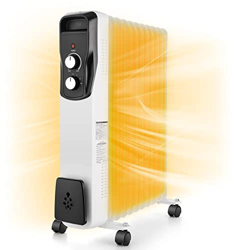 COOCHEER Radiatore ad olio da 2500 W, a risparmio energetico con 11 costole, radiatore elettrico con 3 livelli di riscaldamento, termostato e 4 ruote scorrevoli per casa e ufficio