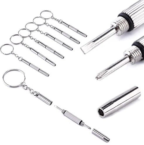 JZK 6x 3 en 1 Mini destornillador portátil con llavero para reparar anteojos, destornillador portátil para anteojos, mini destornillador cruzado, mini destornillador ranurado, mini hexágono interior