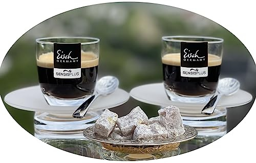 Topkapi elite 251.224 espressoset, kockhörn, 2 stycken espresso-glas med SensisPLUS I 2 satinerade underlägg I 2 skedar i rostfritt stål, diskmaskinstålig I blyfritt kristallglas I Made in Germany