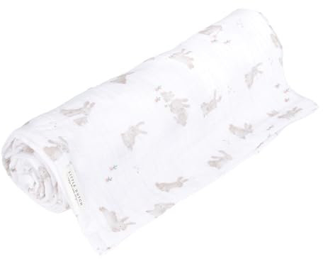 Little Dutch TE51903023 Musselin Swaddle Tuch/Pucktuch Baby Bunny - Newborn Naturals weiß/beige (120x120 cm)