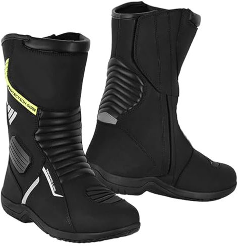 Motorradstiefel für Herren, wasserdicht, verstärkt und leicht, rutschfeste Gummisohle, Knöchel- und Fersenschutz, CE-reflektierende Details, Schwarz , 44 EU