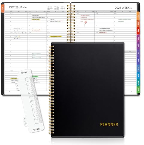 SUNEE 2026 Appointment Book, 2026 Hourly Planner 8.5 x 11, Hourly, Weekly & Monthly Planner - from January 2026 - December 2026, Flexible Cover, Note Page, Pocket, Bookmark, Black