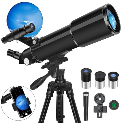 Teleskop, Teleskope für Erwachsene Astronomie, 70mm Öffnung 500mm, Professionelles Refraktor-Teleskop für Anfänger mit Stativ, Telefon-Adapter zur Betrachtung von Planeten und Sternen