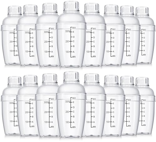 Lallisa 16 Pcs Plastic Cocktail Shaker Set Drink Mixer Clear Shaker Cup with Measurements Scales and Strainer Plastic Mixing Tool for Tea Coffee Bar Bubble Milk Christmas Gift(350 Cc/ 12 oz)