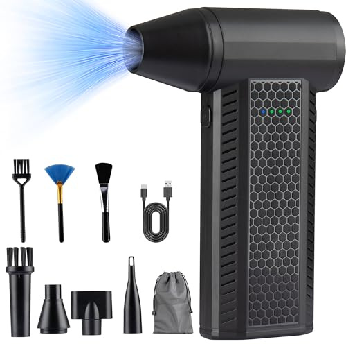 Electric Air Duster Mini Blower, 130000RPM Brushless Motor 4-Gear Rechargeable Compressed Air Duster, PC Computer Cleaner Keyboard Electronics Car Dust Blower for Home Office, Black