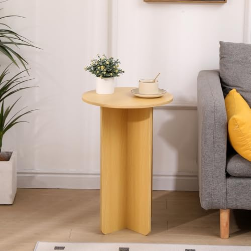 Redd Royal 40CM Tall Small Round Side Table for Sofa Bed Living Room Bedroom, Narrow Wood Coffee Tables End Table Decor Plant Stand Bedside Table (Oak)