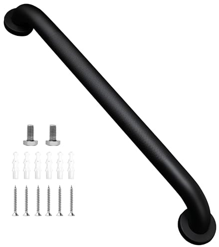 HAIMAYEE Maniglione Bagno Acciaio inossidabile 304 con Superficie Zigrinata,Maniglioni Antiscivolo per Anziani,Maniglia per Doccia per Vasca,WC,Cucina,Disabili Corrimano per Scale Nero Opaco 50cm