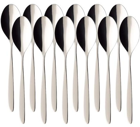 Villeroy & Boch SoftWave - Set di 12 cucchiai da tavola, 212 mm, con manico curvo, lavabili in lavastoviglie e antiruggine, in acciaio inox 18/10, colore: Argento