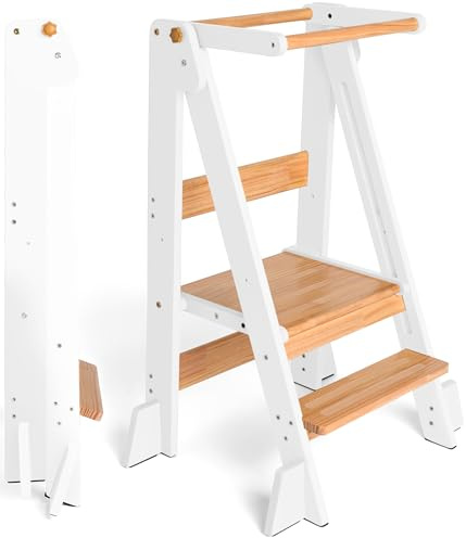 OCODILE Adjustable Foldable Toddler Tower – Folding Tower for Kids | Montessori Toddler Kitchen Step Stool Helper for Independence - White