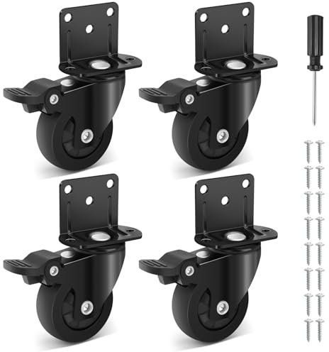 Humagineer 50mm Ruedas para Muebles Pequeñas con Placa de Montaje en L, Ruedas Giratorias de Goma, Silenciosas y Suaves, Capacidad de Carga 270kg, Ruedas Pequeñas con 4 Frenos para Mesa, Armario, Cuna