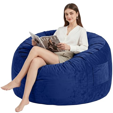 Kasunpul Pouf Sedia Pouf Sedie per Adulti Giganti con Rivestimento in Velluto Bean Bag Pouf Soffice per Soggiorno, Camera da Letto, Blu Marina, 90 x 90 x 49 cm