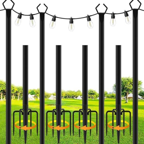 Gresonic Bastoni per catena di luci da imbarco, 4 pezzi da 9,8 piedi da appendere all'esterno, pali in acciaio per la decorazione di esterni, giardino, cortile, terrazza, supporto per illuminazione