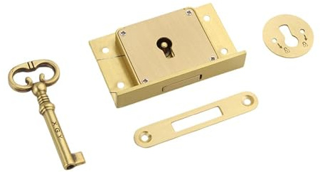 Antika skåp dörrlås set, vintage skåplås med nyckel vintage fyrkantig fästanordning för skåp, bord och skåp (guld A)