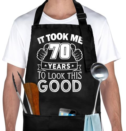 Birthday Gifts For Men Women, Black Apron With 3 Pockets, Funny Birthday Gift Ideas, Adjustable BBQ Apron For Men Women, Waterproof Kitchen Apron For Grilling, Cooking