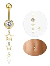 Nelytiya Belly Button Bars Gold Dangly Surgical Steel Belly Bars Hypoallergenic Navel Piercing Jewelry For Women